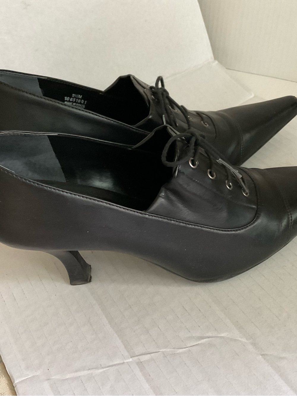 Franco Sarto Black Pointed-Toe Lace-Up Heels